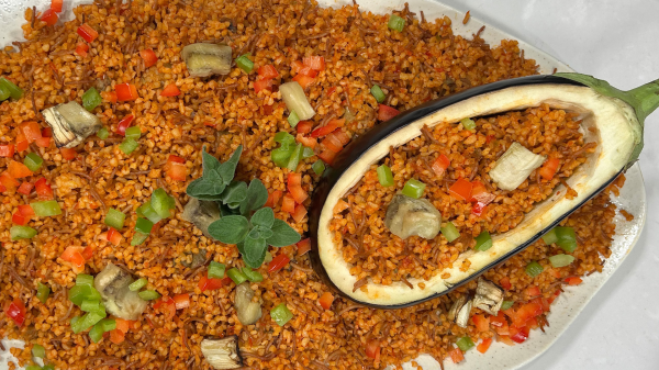 برغل الباذنجان الحار