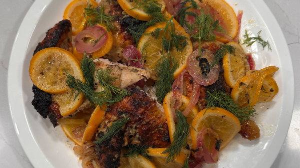 دجاج مشوي بالشومر والبرتقال