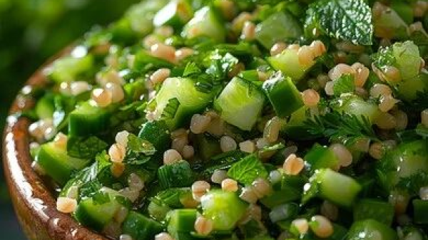 سلطة الكينوا بالخيار والريحان سلطة الكينوا بالخيار والريحان