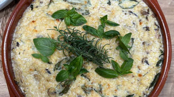 فخارة البرغل بالفطر والكريمة فخارة البرغل بالفطر والكريمة